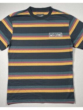 Welcome Skateboards Medius Multi Colored Black Stripe Tee Shirt- Men Size Medium